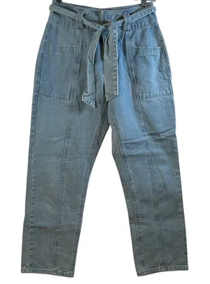 Forever 21 Light Wash Paperbag Waist Denim Jeans Belted Wide Leg‎ Size 28 thumbnail 1