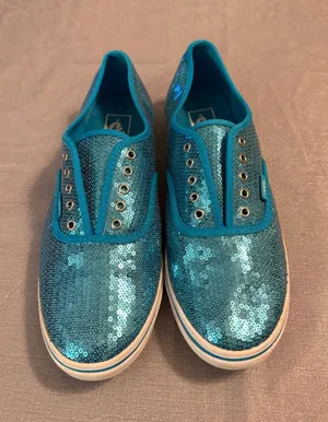 Vans Authentic Lo Pro Turquoise Blue Sequin Sneakers Womens 9.5 Mens‎ 8 Low Top thumbnail 1