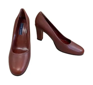 Ralph Lauren Womens Red 3" Block Heels Leather Slip-On Shoes Size 5.5B SKU 8229 thumbnail 1