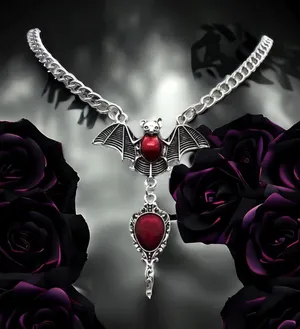 Gothic Party Style Special Bat‎ Red Mirror Pendant Zinc Alloy Necklace thumbnail 1