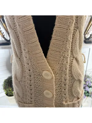 Bebe vintage Y2K long knit vest cream cable knit pockets coquette cottage boho thumbnail 7