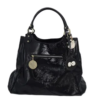 Charles David Hobo Bag Womens Large Black Patent Leather EUC Gold Hardware‎ thumbnail 1