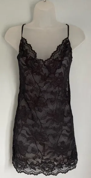 Vintage Victoria's Secret Lace Slip Black Medium thumbnail 1