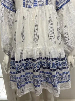 Oliphant 100% Cotton Balloon Sleeve Short Dress | Santorini Blue | Size XS💙 thumbnail 5