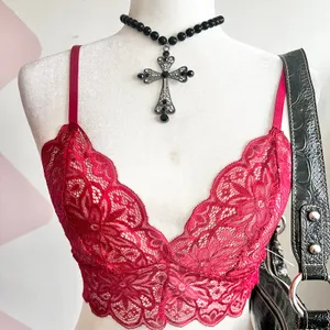 Red Lace Bralette, Coquette Y2K Lingerie Romantic‎ Goth Medium Grunge Retro thumbnail 2