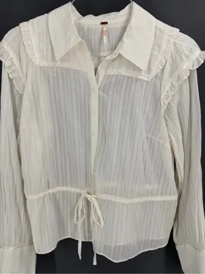 Free People Solid Daybreak Cottage Dainty Classic Blouse in Optic White thumbnail 5