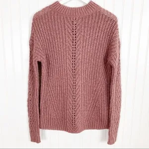 Lucky Brand Sweater Size Small Pink‎ Open Knit Mock Neck Top Boho Forest Fairy thumbnail 3