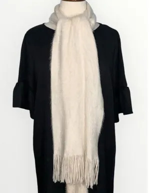 Cejon Cream Faux Fur Fuzzy Super Soft Fringe Winter Scarf 9x36 thumbnail 1