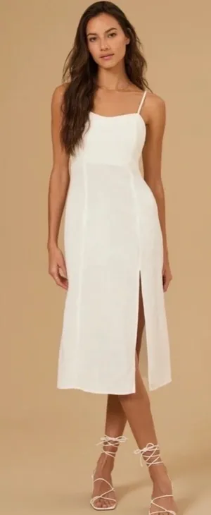 Altar’d State Sadie Ivory Linen Midi Dress Size Small thumbnail 1