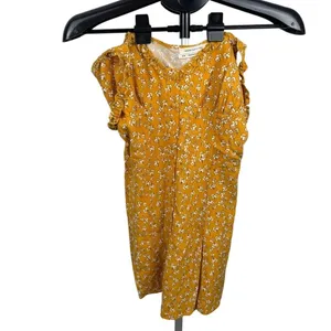 Urban Outfitters Mustard Floral Romper Ruffle Strap Button‎ Front Cottagecore M thumbnail 4