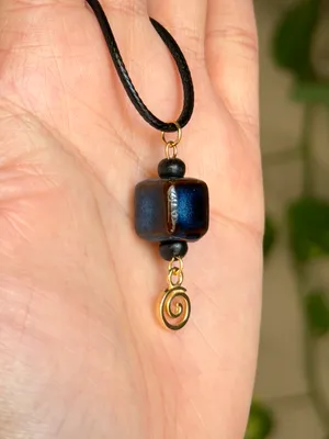 Handmade cube ceramic swirl chic boho retro vintage style necklace💙 thumbnail 3
