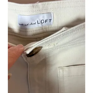 Loft Made and Loved High Rise Wide Leg Jeans Cream Off White 8‎ 29-pants hemmed thumbnail 2
