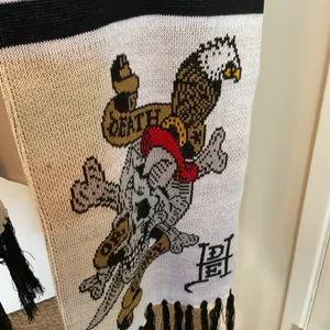 Ed Hardy Christian Audigier White Scarf Death or Glory Skull Graphic Fringe thumbnail 2