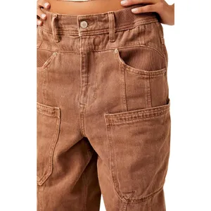 Free People We The Free New School Warm Brown Relaxed Straight Leg Cargo Jeans thumbnail 5
