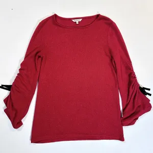 Juicy Couture Ruched Sleeve Red Sparkle Relaxed‎ Sweater Top Women’s Small thumbnail 1