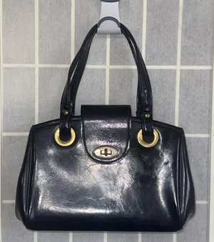 Vintage Black Patent Leather Old Money Minimalist Classic Top Handle‎ Bag Purse thumbnail 1