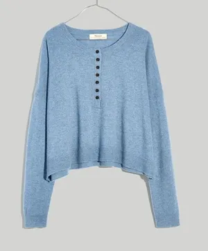 Madewell 100% Cashmere Relaxed Quite Luxury Henley Pullover River Blue Size XL thumbnail 1