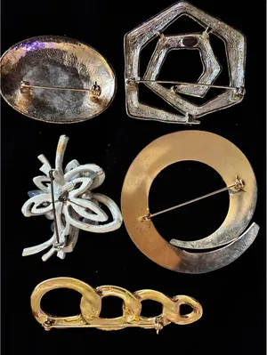 Vintage Brooch Pin Lot 5 Pcs Enamel Gold Tone Abstract Floral Geometric Jewelry thumbnail 3