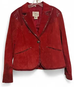 Women's Red Suede Leather Blazer Jacket Size XL thumbnail 1