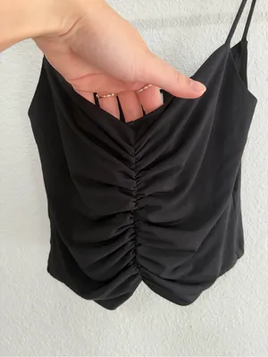 Zara Black Ruched Spaghetti-Strap Cami thumbnail 2