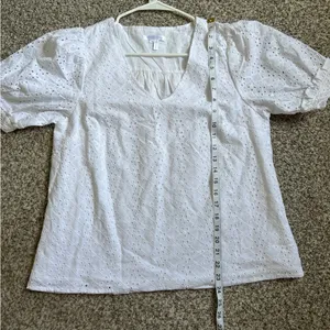 Draper James White Short Sleeve Puff Sleeve Eyelet Blouse Summer Neutral Medium thumbnail 7