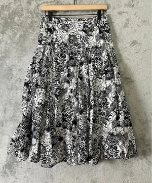 Vintage Black White Floral Paisley Skirt Cottagecore Boho Retro‎ Medium Prairie thumbnail 1