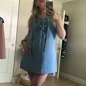English Factory Denim Lace Up Mini Dress Large Shift Nautical Jean Western $110 thumbnail 4