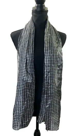 Dressbarn Women’s Shiny Black & White Scarf thumbnail 1