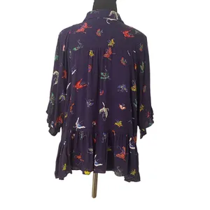 Maeve by Anthropologie Butterfly Print Peplum Blouse Top M Boho Fairy Whimsical thumbnail 4