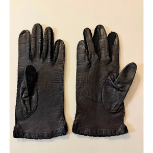 Rare Vintage Elvette by Dawnelle 60's Hand Sewn Leather & Fabric Gloves sz. 6.5 thumbnail 3
