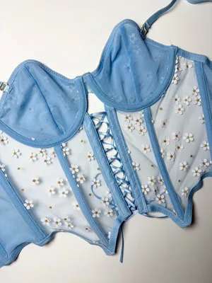 Lace Fairycore Romantic Corset Bustier Cami Top Size Small Blue Daisy Floral thumbnail 9