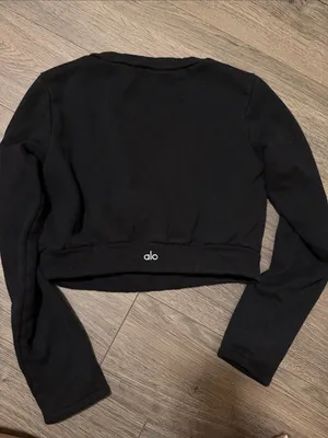 ALO Yoga Black Cropped Crewneck Sweatshirt thumbnail 2
