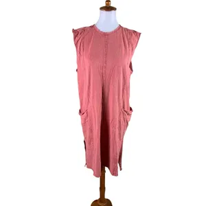 Oli & Hali Orange Mineral Wash Sleeveless Midi Dress S Pocket Boho thumbnail 2