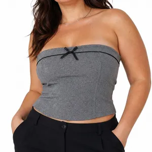 Women's Strapless Bustier Crop Top Gray XL Side Zip Cocktail Party thumbnail 1