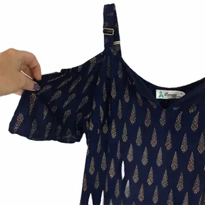 Off the shoulder blue gold mini dress small Blue thumbnail 4