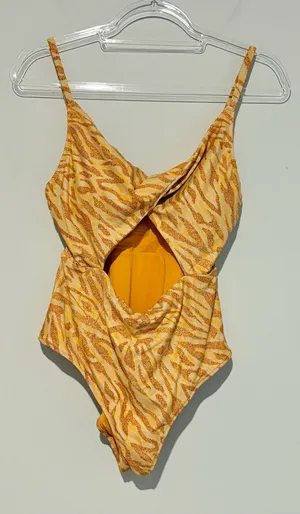 Aerie tiger cheetah print‎ cutout one piece swimsuit orange size large thumbnail 1