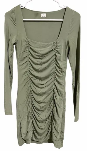 Wilfred Aritzia Lydia Ruched Mini Bodycon Dress‎ Sage Green Women's Size Small thumbnail 1