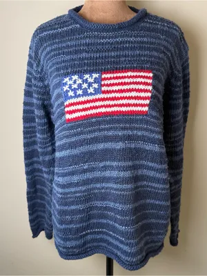 Vintage Y2K Northern Isles Roll Neck American Flag Sweater Womens XL Navy USA thumbnail 1