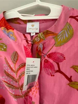 NWT J. Marie Pink Tropical Bird Print Puff Sleeve Mini Dress XS thumbnail 4