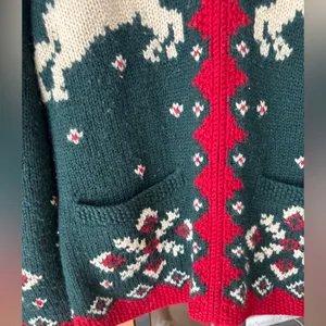 Vintage Ralph Lauren Hand Knit Wool Fur Collar Reindeer Christmas Sweater zipup thumbnail 8