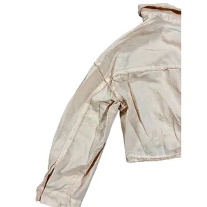 Zara Cropped Linen‎ Blend Jacket Peach Pink Frayed Raw Hem Utility sz M thumbnail 12