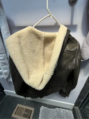 GUESS Olive Green Suede-Look Sherpa Moto Jacket with Cream Lining thumbnail 4