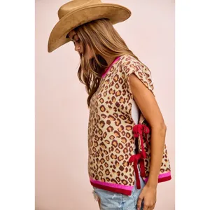 BiBi Leopard Pattern Side Tied Sweater Vest Top thumbnail 2