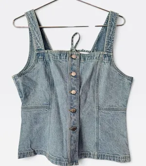 NWOT LOFT Denim Lace Up Button Front Corset Top Women’s 8/29 thumbnail 1