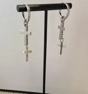 Stainless Steel Cross Dangle Drop Earrings for Men Women thumbnail 6