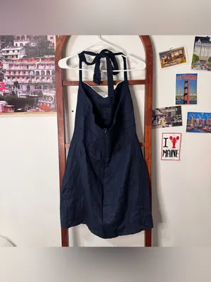 Reformation Linen Halter Navy Mini Dress Sweetheart thumbnail 6