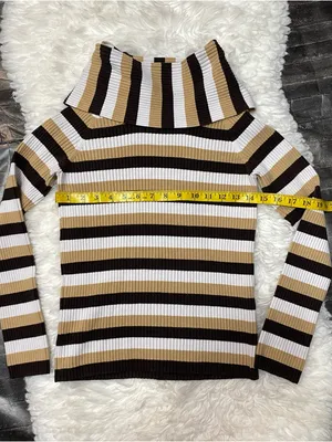 J Crew Brown Tan Striped Fold Over Turtleneck Ribbed Sweater Alt Y2k Fall Chic thumbnail 3