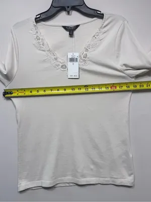 Lauren ralph lauren Lace-Trim Stretch Cotton 3/4 sleeve Top size large nwt thumbnail 4