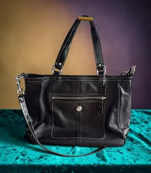 COACH Laura Black Silver Leather Tote Bag w/ Strap thumbnail 1
