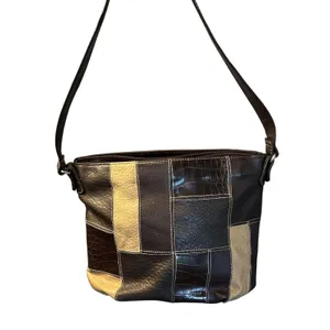Patchwork Purse Brown Genuine Leather Shoulder Bag Hippie Western Boho Vintage thumbnail 1
